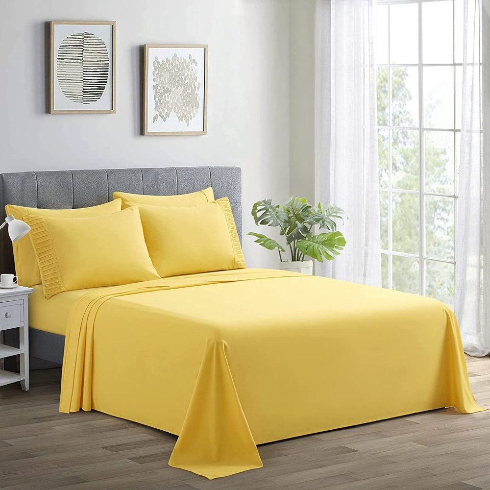 6-Piece Bed Sheet Set- Deep Pocket, Wrinkle, Stain Resistant Microfiber/Bamboo